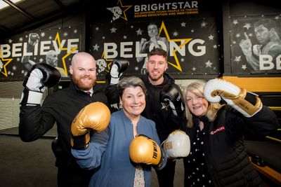 Pic Caption (L-R) Jack Clements from McPhillips with Joe Lockley, founding director of Bright Star Boxing, Sonia Roberts, Shropshire Community Foundation trustee and Val Hardy, McPhillips company secretary.jpg