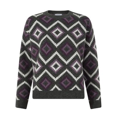 Solana Womens Chunky Fairisle Inspired Knit Jumper - Dark Grey Melange