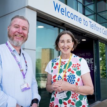 Johnathan Abbott, Telford College's learner manager for creative and music, pictured with Vikki Duncan from Weston Park at the launch of the college's new Creative Employer Skills Hub.jpg