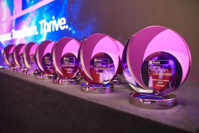 2024 Bupa everywoman in Technology Awards trophies