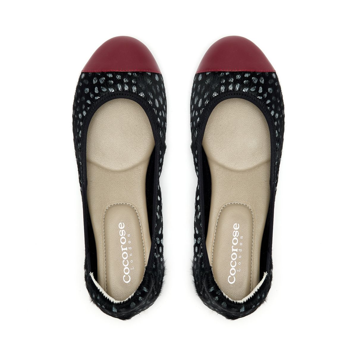 Harrow Black and Silver Leather print with Red Toe-cap flat shoe,  from Cocorose London, 