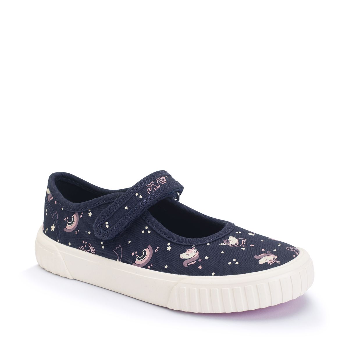 Lemonade Navy unicorn canvas girls single bar rip-tape canvas shoes