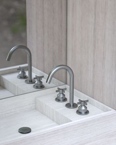 Folio Deck Mounted Basin Tap in Silver Steel