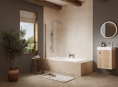 MB2 Single Square Bathscreen in Brushed Nickel