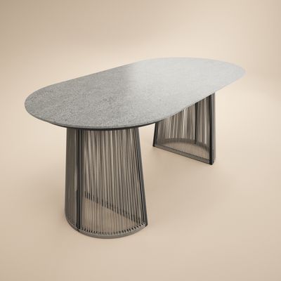 SOLACE+CO Hana Oval Garden Dining Table Grey with Lynden Chairs Set of 4 Dark Brown