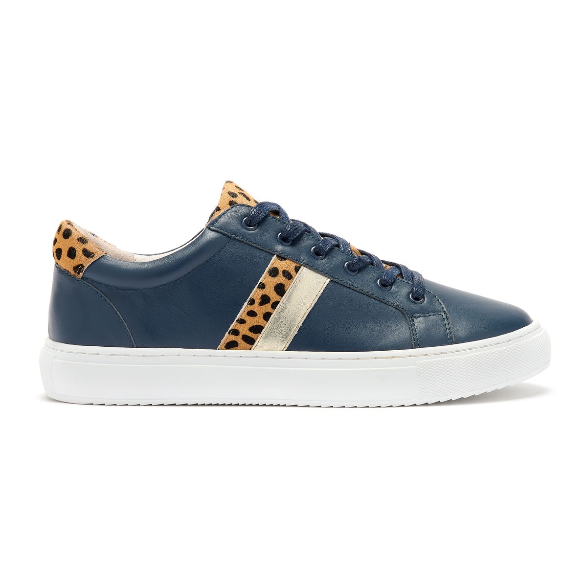 Hoxton Navy with Leopard Print Leather Trainers from Cocorose London