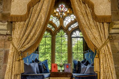 The stunning window in the Langley Castle Drawing Room, 2026, at the Northumberland hotel and restaurant.