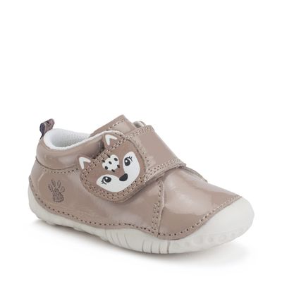 Wild Fawn Taupe patent/nubuck deer girls rip-tape pre-walking shoes