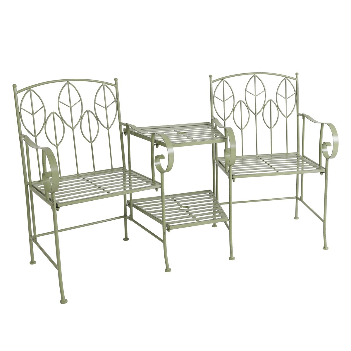 Sage Green Leaf Design Rustic Metal Garden Companion Seat