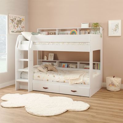 Flair Aviary Bunk Bed with Storage Drawers & Shelves White