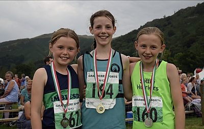 Mia McGoldrick (right) of Settle Harriers, who finished second in the Girls Under-12 fell race at Grasmere Sports and Lakeland Show