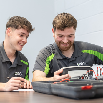 (l-r) CES apprentice electrician Oli Walden with James Stanley-Hartley CES installation electrician.jpg