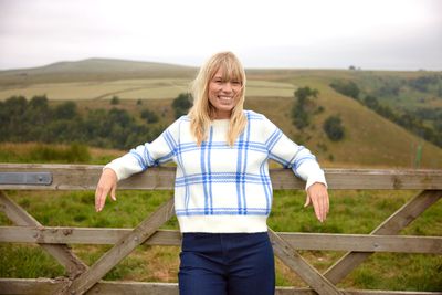 Delilah Womens Checked Chunky Knit Jumper - Vanilla & Cobalt Check