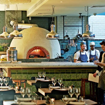 A Valoriani wood fired pizza oven, supplied by Orchard Ovens, in Jamie Oliver's Fifteen restaurant.