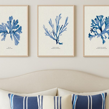 Suggested Header Set of 3 Indigo Seaweed Paintings - Seaweed Art Prints  - Natural Frame.jpg