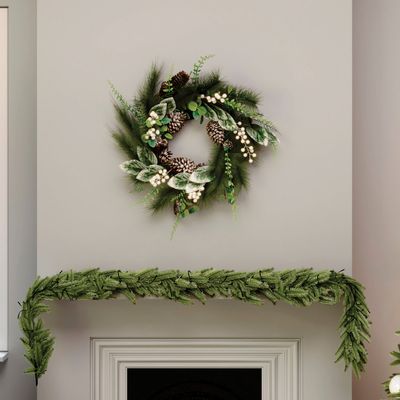 Indoor Outdoor 55cm Pre-Lit White Berry & Pinecone Eucalyptus Wreath