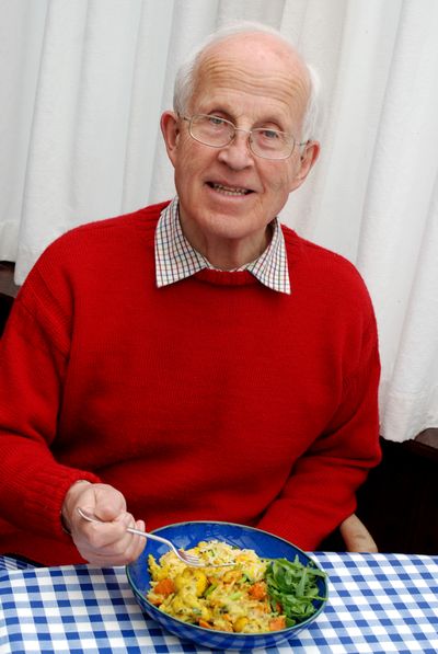 Gentleman eating a vegetarian dinner