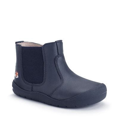 First Chelsea Navy leather/fox childrens zip-up first boots