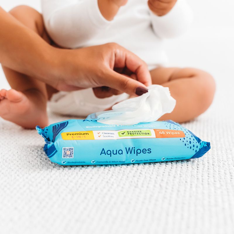NEW Premium Aqua Wipes 3-in-1 clean, soothe and protect with kindness.