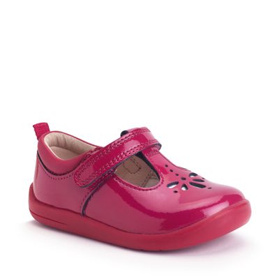 Puzzle Cherry red patent girls rip-tape T-bar first walking shoes