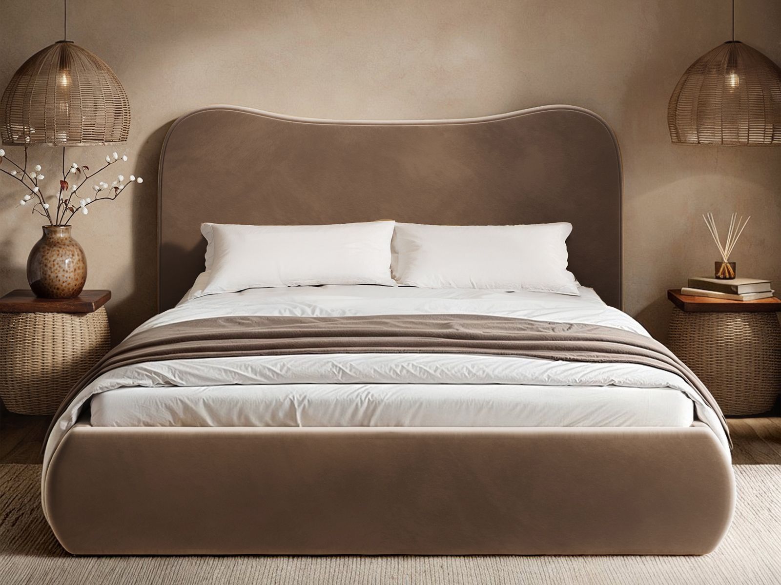 Solace+Co Ember Ottoman Bed Chocolate Velvet