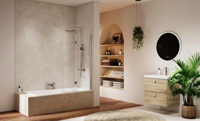 ARYSTO Sleek Hinged Bath Screen in Brushed Nickel