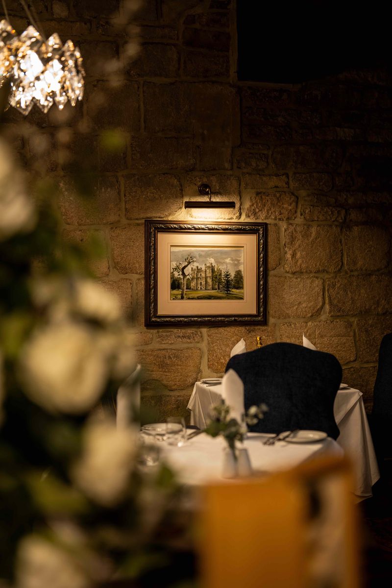 Table in the Josephine's Restaurant at Langley Castle Hotel, Northumberland, UK