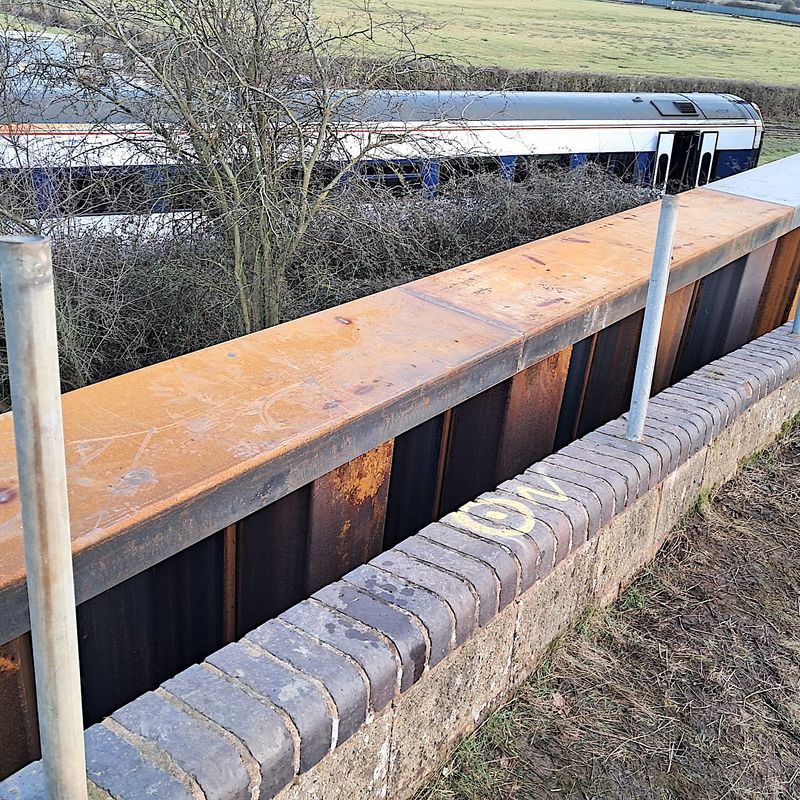 Sheet pile installation site for Sheet Piling (UK) Ltd's specialist SPUK Rail division, at Crewe.