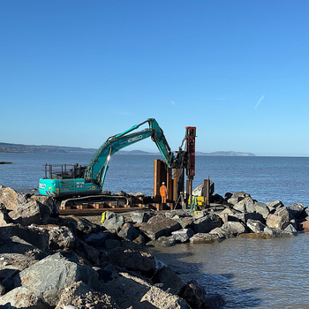 Sheet Piling (UK) Limited working on a coastal erosion project at Kinmel Bay, North Wales
