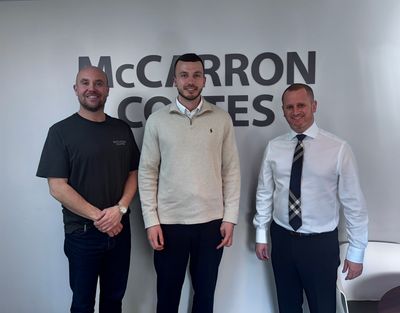 Paul Coates and Ian McCarron, two of the directors of McCarron Coates, welcome new employee, Morgan Bryant.  