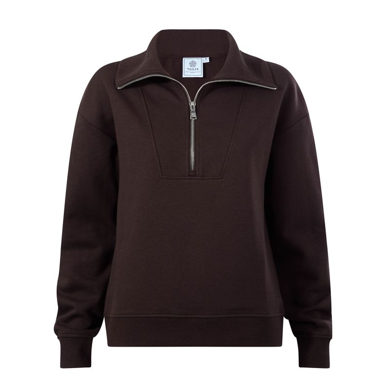 Paloma Womens Supersoft Zip Neck Sweatshirt - Chocolate Brown
