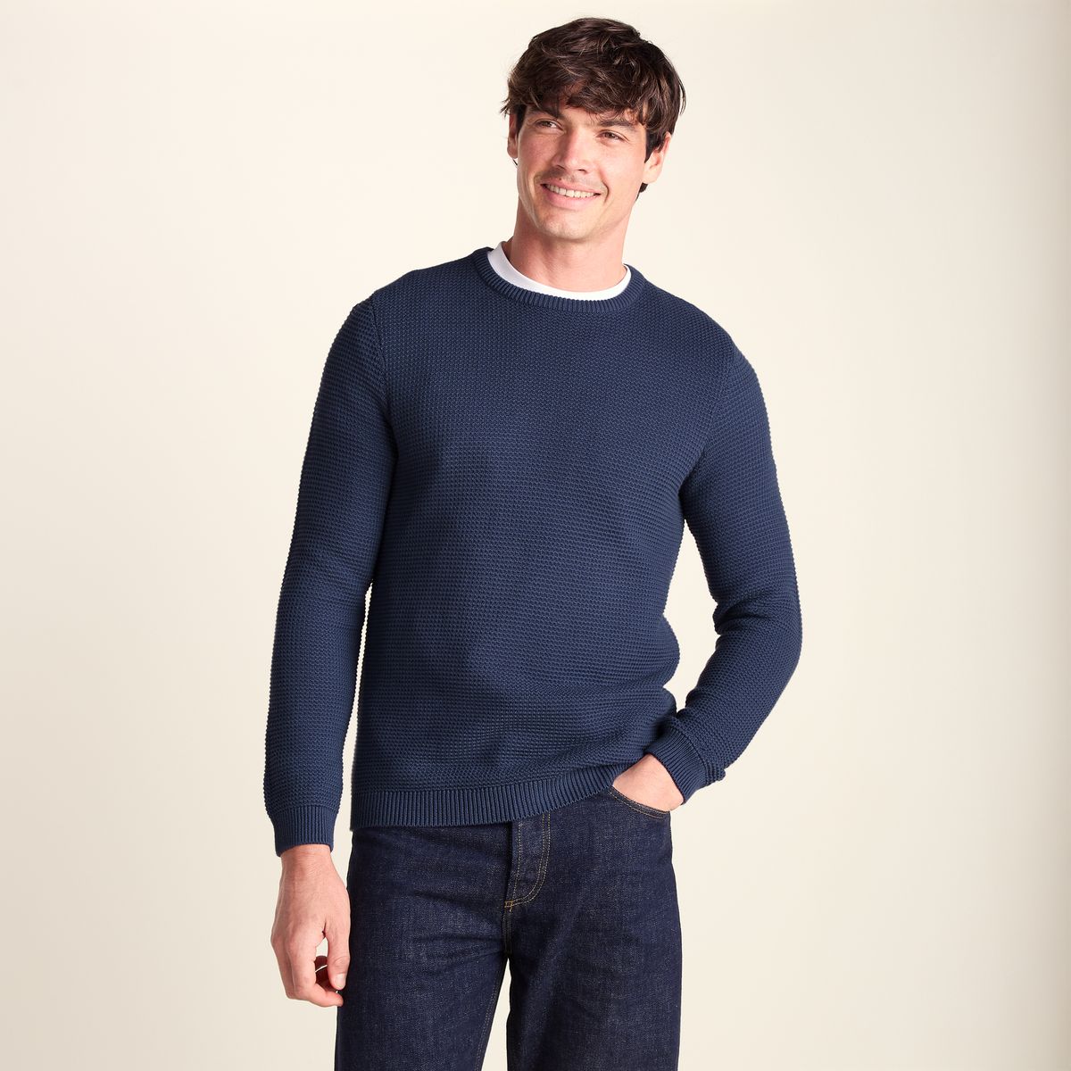 Ethan Mens Crew Neck Knit Jumper - Smokey Blue