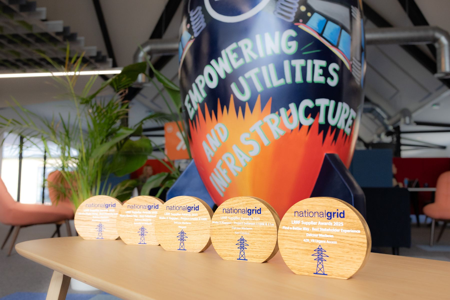 Five of the six awards won by Dalcour Maclaren at the National Grid Supplier Awards