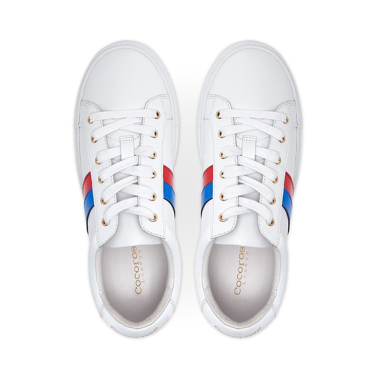 Cocorose London Hoxton Stripes Blue and Red Leather Trainers