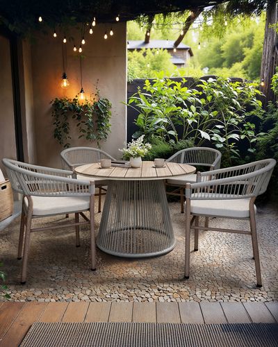 SOLACE+CO Hana Round Table & Lita Chairs Garden Dining Set White & Beige