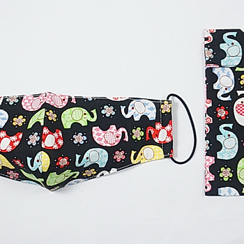 Children's cotton face mask in Colourful Elephants pattern, from Cocorose London