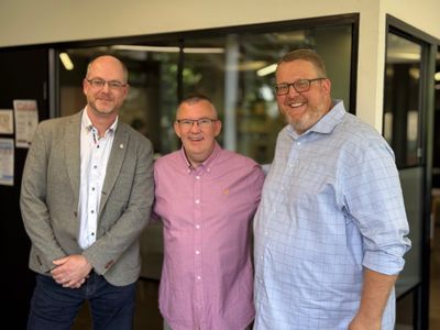 James Griffiths, Founder & Senior Consultant at UtopianKnight Consultancy, with Stuart Packham, Group CEO, and Will Daniel, Group Vice President, Product & Technology at Alchemist Group 3