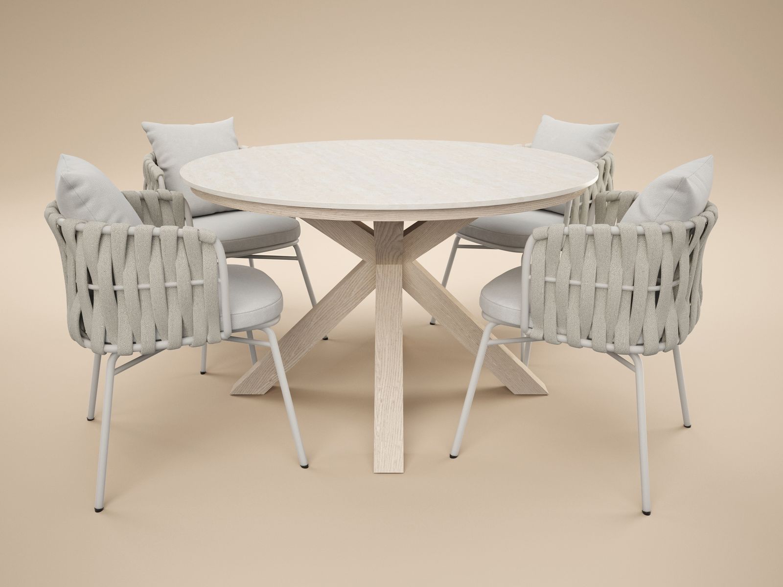 SOLACE+CO Florence Round Garden Sintered Stone Dining Table Wood & Louisa Chairs 