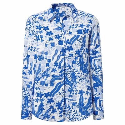 Veronica Women's Printed Shirt - Blue Flower Print