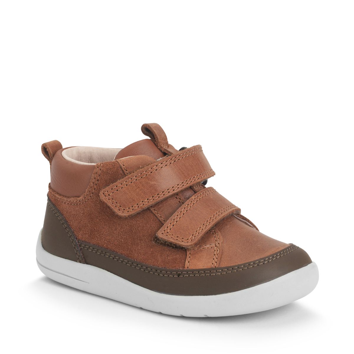 Start-Rite Rove Tan leather/suede kids rip-tape first casual boots
