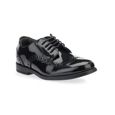 'Brogue' in black patent in Girls Primary  and Senior Collection 