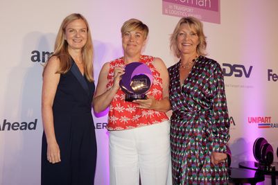Rebecca Hall, MD of HH Driveright, receiving the Tech Innovator Award at the everywoman in Transport & Logistics Awards 2024.