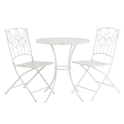 Antique White Leaf Design Rustic Metal Garden Bistro Set