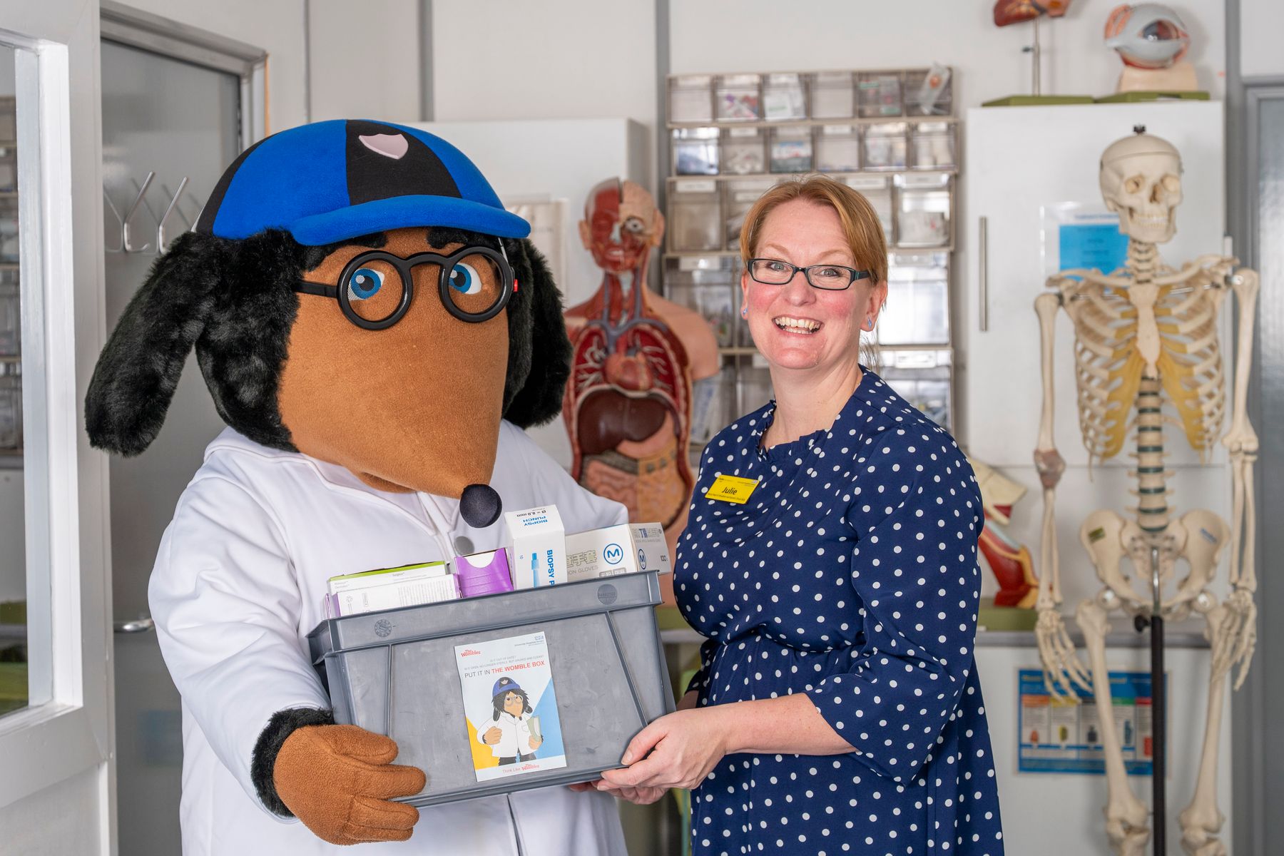 PA images - Wellington Womble with Julie Turner Deputy Head of Simulation and Clinical Skills.JPG