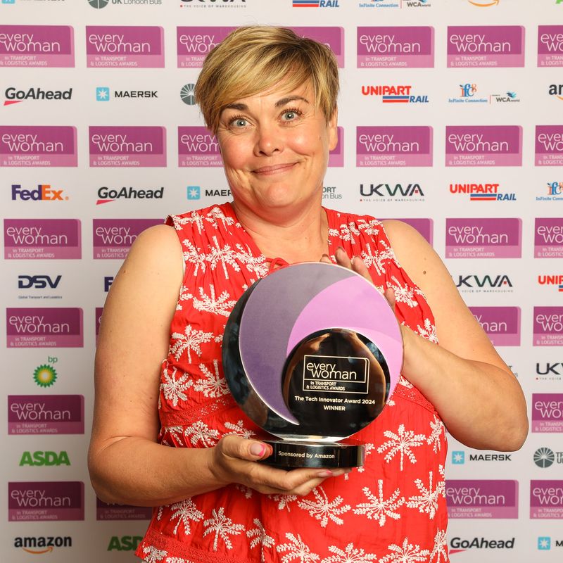 Rebecca Hall, MD of HH Driveright, with the  Tech Innovator Award at the everywoman in Transport & Logistics Awards 2024.