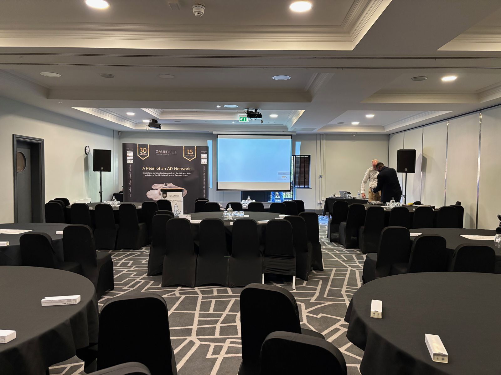 Room set up ready for the 2024 Gauntlet AR Conference, celebrating 15 years of the Gauntlet AR Network and 30 years of Gauntlet Group.