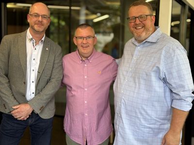 James Griffiths, Founder & Senior Consultant at UtopianKnight Consultancy, with Stuart Packham, Group CEO, and Will Daniel, Group Vice President, Product & Technology at Alchemist Group