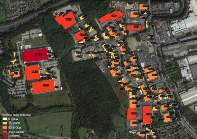 Solar potential of local business park. Image courtesy of Energeo.