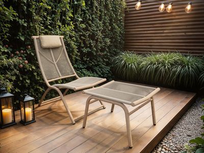 SOLACE+CO Esen Garden Lounge Chair with Footstool Beige