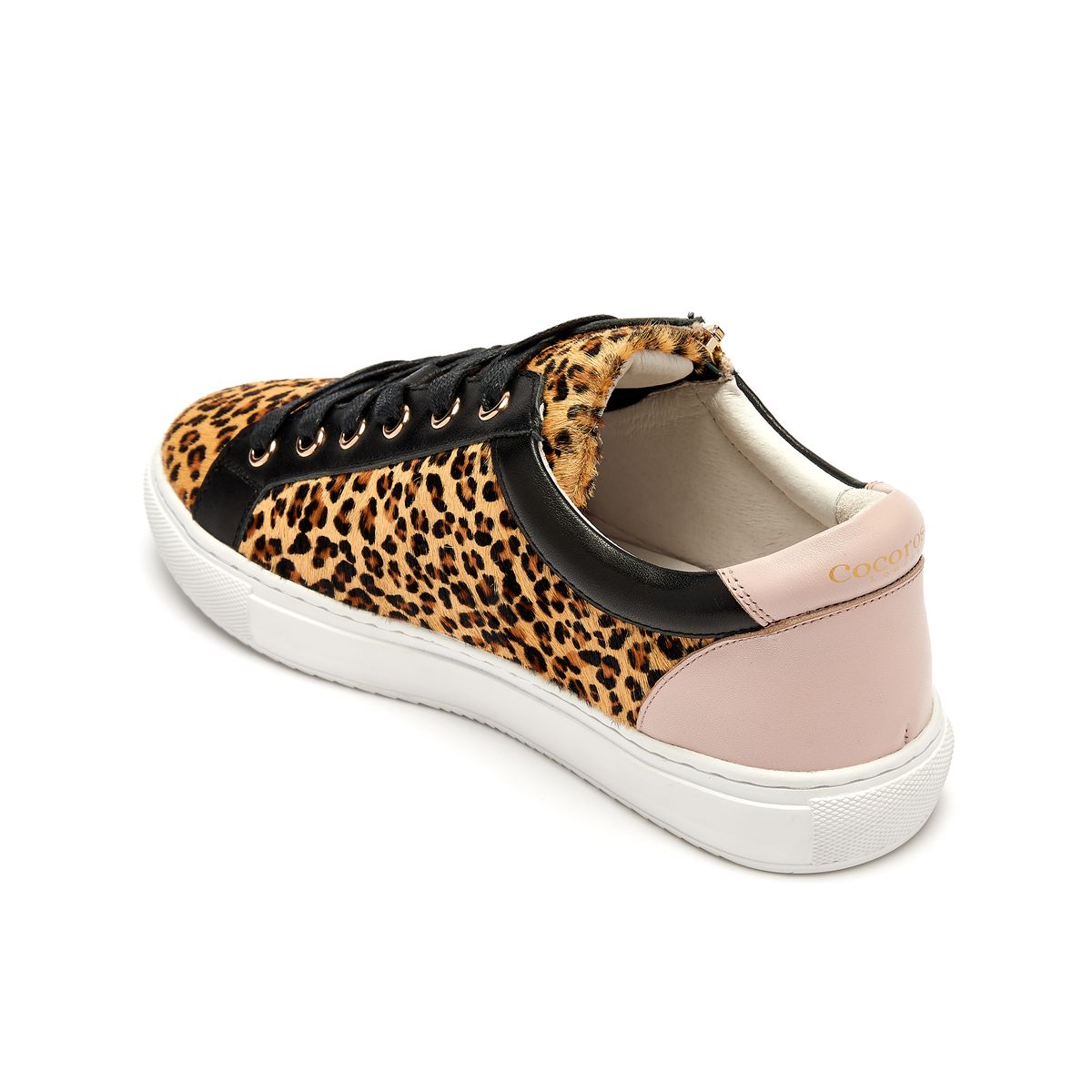 Hoxton Zipped Leopard Print with Pastel Pink low-top trainer from Cocorose London